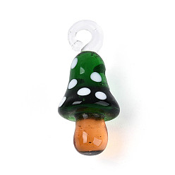 Темно-Зеленый Подвески лэмпворк ручной работы, грибные прелести, темно-зеленый, 36.5~38x15~16.5x15.5~16.5 мм, отверстие : 4~4.5x3.5~4.5 мм
