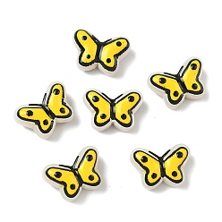 Желтый Прозрачные стеклянные эмалевые бусины, бусины ручной работы, бабочка, окрашенная и подогревом, желтые, 10x14~14.5x6~6.5 мм, отверстие : 1 мм