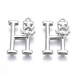 Letter H Латунные подвески, со стразами, без кадмия, без никеля и без свинца, алфавит, платина, letter.h, 17x11.5x2.5 мм, отверстие : 1 мм