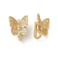 Настоящее золото 18K Латунные застежки-кольца, без никеля , бабочка, реальный 18 k позолоченный, 14x12x7 мм, отверстие : 1.8 мм