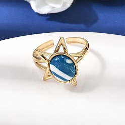 Звезда 304 открытые манжеты из нержавеющей стали для женщин, с синтетическими бирюзовый, золотые, звезда, внутренний диаметр: 18.2 мм