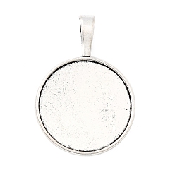 Античное Серебро Сеттинги для кабошонов или кулона, сплав, тибетский стиль , чашки безель с краями, DIY фурнитура для ювелиных изделий, плоско-круглые, без кадмия и без свинца, античное серебро, лоток : 25 мм, 38x27x2 мм, отверстие : 5x9 мм