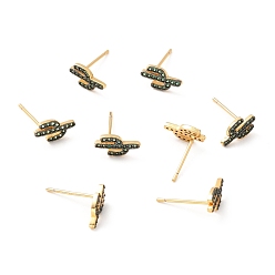 Настоящее золото 18K Серьги-гвоздики с зеленым кубическим цирконием кактус, украшения из латуни для женщин, без свинца, без кадмии и без никеля, реальный 18 k позолоченный, 10x5.5 мм, штифты : 0.7 мм