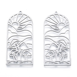 Нержавеющая Сталь Цвет Не тускнеющие 201 подвески из нержавеющей стали, очарование арки с солнцем и грибами, цвет нержавеющей стали, 48.5x22x1 мм, отверстие : 1.5 мм