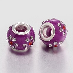Кристалл Cmолы Rhinestone Европейский бисером, RONDELLE большие шарики отверстия, с латунными сердечниками с серебряным покрытием, кристалл, 13x11 мм, отверстие : 5 мм