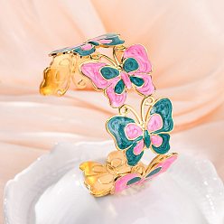 Ярко-Розовый 304 эмалированные браслеты-манжеты из нержавеющей стали для женщин, бабочка, ярко-розовый, 1-1/4 дюйм (3.25 см), внутренний диаметр: 2-3/8 дюйм (6 см)