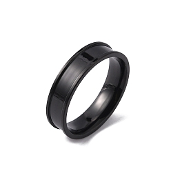 Black 201 Stainless Steel Grooved Finger Ring Settings, Ring Core Blank, for Inlay Ring Jewelry Making, Electrophoresis Black, Inner Diameter: 21mm