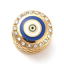 Золотой 304 из нержавеющей стали европейские шарики, с эмалью и горный хрусталь, бусины с большим отверстием, плоские круглые с сглаза, золотые, 12x8 мм, отверстие : 4 мм