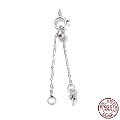 Real Platinum Plated Rhodium Plated 925 Sterling Silver Ends with Chains, Slider Beads, Spring Clasps and Peg Bails, Real Platinum Plated, 37mm, Hole: 1.8mm