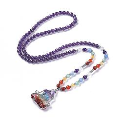 Аметист Природный аметист кулон ожерелье, с латунной фурнитурой , йога / чакра, 29.9 дюйм (76 см), бусины : 3~6.5 мм, Кулон : 43x34x7~9 мм