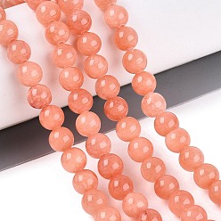 Light Salmon Natural Dyed Yellow Jade Gemstone Bead Strands, Round, Light Salmon, 6mm, Hole: 1mm, about 66pcs/strand, 15.7 inch