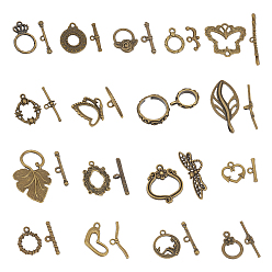 Antique Bronze Alloy Toggle Clasps, Mixed Shape, Antique Bronze, Pendant: 16.5~36.5x12.5~28x1~4, Hole: 0.5~5.5mm, bar: 5.5~55x12.5~25.5x2~5mm, hole: 0.8~2.5mm
