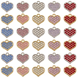 (52) Непрозрачная лаванда 50шт 10 цвета подвески из цинкового сплава, со стразами, сердце прелести, разноцветные, 13x15x2 мм, отверстие : 1.6 мм, 5 шт / цвет