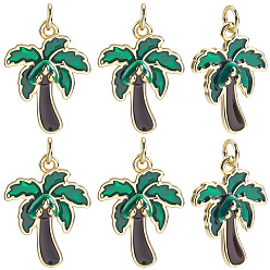 Зеленый 6 кулоны латунные эмалевые шт., с целью перехода в кольце, очарование кокосового дерева, стойки покрытие, прочное покрытие, без кадмия и без свинца, зелёные, 20.5x15.5x3 мм, отверстие : 3 мм