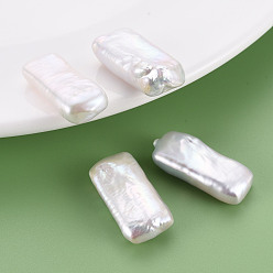 Seashell Color Natural Keshi Pearl Beads, Cultured Freshwater Pearl, No Hole/Undrilled, Rectangle, Seashell Color, 26~28x11~13x6.5~9mm