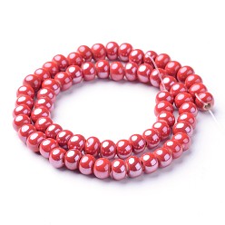 Красный Фарфоровые бусины ручной работы, яркие глазированный фарфор, рондель, красные, 7x5 мм, отверстие : 2 мм, около 65 шт / нитка, 13.3 дюйм
