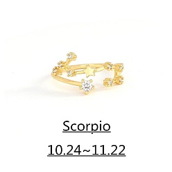 Скорпион Двенадцать колец-манжет с микропаве из латуни с кубическим цирконием, золотые, Скорпион, внутренний диаметр: регулируемый