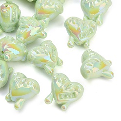 Pale Green Plating Opaque Acrylic Beads, Iridescent, Melting Heart, Pale Green, 19x19.5x14mm, Hole: 1.6mm