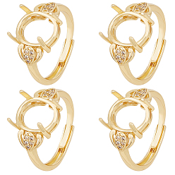 Золотой 4шт. латунные кубические цирконии регулируемые компоненты кольца-солитера, 4 настройки кольца зубца когтя, овальные, долговечный, без кадмия и без свинца, золотые, лоток : 10x8 мм, размер США 7 3/4 (17.9 мм)