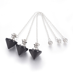 Обсидиан Биолокационные маятники с конусом из натурального обсидиана, с латунными выводами и цепочкой из сплава, платина, 210~216x2.5 мм, отверстие : 1.4~1.9x1.6~2 мм