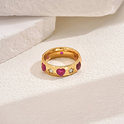 Золотой Кольца для женщин с сердцем из латуни с микропаве из кубического циркония, золотые, размер США 8 (18.1 мм)