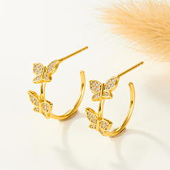 Золотой 925 Серьги-гвоздики из стерлингового серебра с микропаве циркония в форме буквы С, бабочка, золотые, 7 мм