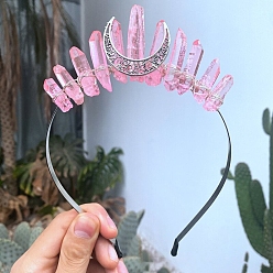Pink Обручи для волос из кварцевого кристалла с гальваническим покрытием, аксессуары для волос для женщин и девочек, луна, розовые, 170x150x20 мм