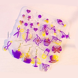 Белый Кулон силиконовые формы, формы для сережек, формы для литья гипсовой смолы, разнообразные, белые, 115x118x4 мм, внутренний диаметр 9~33x6~23 mm