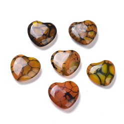 Pérou Pierre de palmier coeur d'agate naturelle, teint, pierre de poche pour la méditation d'équilibrage énergétique, motif de veines de dragon, Pérou, 18~19.5x19~20x6~7mm