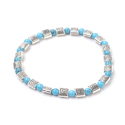 Synthetic Turquoise Synthetic Turquoise(Dyed) Beads Stretch Bracelets, with Alloy Finding, Antique Silver, 2-1/4 inch(5.75cm)