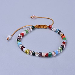 Peru Adjustable Nylon Cord Braided Bead Bracelets, with Faceted Transparent Glass Cube Beads, Peru, 2-1/8 inch~3-1/8 inch(5.4~8cm)