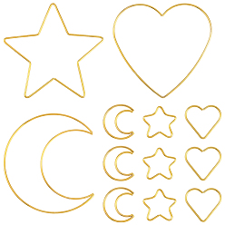 Золотой 12 шт. 6 стили железное кольцо для плетения сетки/паутинки своими руками с перьями, макраме и вязание узлов, разнообразные, золотые, 46~149x41~151x2.5~3 мм