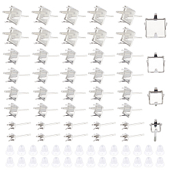 Нержавеющая Сталь Цвет 40 шт. 4 размер 304 параметры серьги-гвоздики из нержавеющей стали, с 50 пластиковыми ушными гайками, квадратный, цвет нержавеющей стали, 4~10x4~10 мм, штифты : 0.8 мм, пригодный для стразов 4~10 мм, 10шт / размер