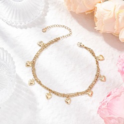 Сердце 304 двухслойные браслеты из нержавеющей стали с кисточками для женщин, золотые, сердце, 9-1/8 дюйм (230 мм), очарование: 9.5x8 мм