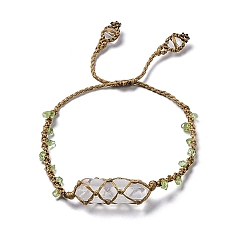 Хрусталь Браслет из натуральных кварцевых кристаллов с плетеными бусинами, регулируемый браслет из нейлоновой сумки макраме, внутренний диаметр: 1-7/8~3-3/8 дюйм (4.8~8.6 см)