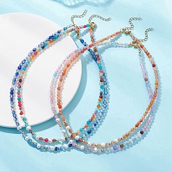 (52) Непрозрачная лаванда 4 ожерелья из натурального агата (окрашенного и подвергнутого термической обработке), ограненных круглых и картофельных бусин из натурального жемчуга, золотые, разноцветные, 15.75~15.83 дюйм (40~40.2 см)