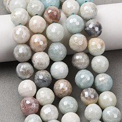 Flower Amazonite Нити из натуральных цветочных бусин амазонита с гальваническим покрытием, круглые, граненые, гальваническое покрытие, 9~10 мм, отверстие : 1.2~1.4 мм, около 38 шт / нитка, 14.53''~14.76'' (36.9~37.5 см)