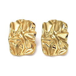 Настоящее золото 18K Ионное покрытие (IP) 304 прямоугольные ушные серьги из нержавеющей стали с текстурой для женщин, реальный 18 k позолоченный, 32x23 мм