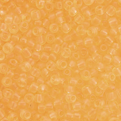 Oro 8/0 transparentes perlas de cristal de la semilla, agujero redondo, colores esmerilado, rondo, oro, 3~4x2~3 mm, agujero: 0.8 mm, sobre 15000 unidades / libra