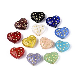 (52) Непрозрачная лаванда Стеклянные бусины, сердце, золотой металл обвитыми, разноцветные, 12x14x6 мм, отверстие : 1 мм