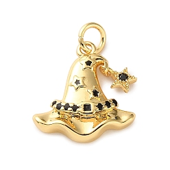 Hat Латунные микро проложить кубического циркония подвески, без кадмия и без свинца, с прыжковых колец, реальный 18 k позолоченный, шляпа, 17x16x3.5 мм, отверстие : 3.2 мм