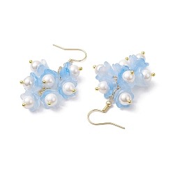 Mixed Color Flower Transparent Spray Painted Glass Cluster Earrings, with 304 Stainless Steel Earring Hooks and Shell Pearl Beads, Mixed Color, 50.5~51x21mm