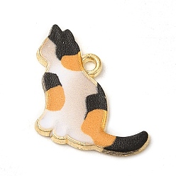 Оранжевый Подвески из эмали и сплава, кошачье очарование, золотые, оранжевые, 17x19x1.5 мм, отверстие : 1.4 мм