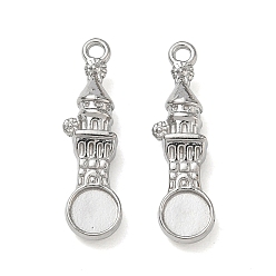 Stainless Steel Color 304 Stainless Steel Pendant Cabochon Settings, House Charms, Stainless Steel Color, 23x6x4mm, Hole: 1.6mm