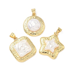 Mixed Shapes Латунные подвески, с абс пластмассовой имитационной жемчужиной, реальный 18 k позолоченный, без кадмия и без свинца, разнообразные, 22~24x19.5~23x7~8 мм, отверстие : 3.5x4 мм