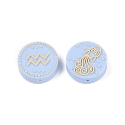 Водолей Фокальные бусины из пищевого силикона, круглые с двенадцатью созвездиями, Водолей, 25x9.5 мм, отверстие : 2.5 мм