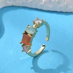 Настоящее золото 18K Манжеты из латуни с микро паве кубический цирконий для женщин, с кошачий глаз, стойки покрытие, долговечный, без кадмия и без свинца, реальный 18 k позолоченный, 6.5 мм, внутренний диаметр: регулируемый