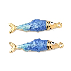 Темно-Голубой 304 нержавеющей стальной эмали подвески, рыбы прелести, ионное покрытие (ip), реальный 18 k позолоченный, глубокое синее небо, 32x8.5x2.5 мм, отверстие : 1.6 мм