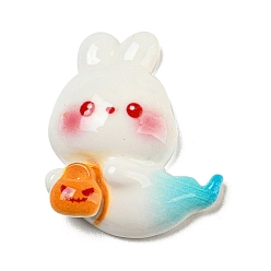 Кролик Кабошоны из непрозрачной смолы на тему Хэллоуина, кролик с тыквенным мешком, 24x20x6 мм