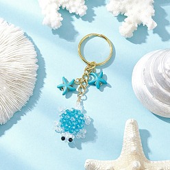 Светло-Голубой Стеклянные и синтетические бирюзовые брелки в виде черепахи, Небесно-голубой, 88.5 мм